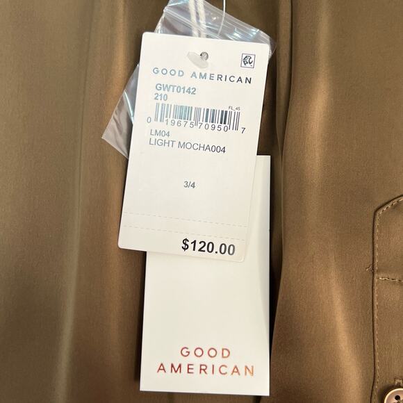 Good American Womens Size 3/4 Button Front Blouse Brown Long Sleeve Stretch NWT - Picture 5 of 11